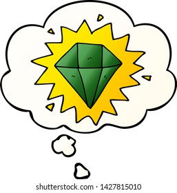 diamante de dibujos animados con burbuja de pensamiento en un estilo de gradiente suave