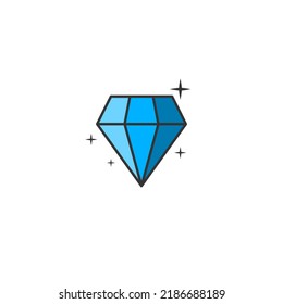Cartoon diamond vector icon on white background.  Icon for web design, apps, sticker, banner, poster, printing usage and part of logo. 