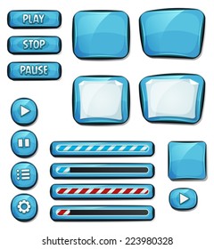 Cartoon Diamonds Elements For Ui Game/ Illustration of a set of various cartoon design ui diamonds or gems glossy elements including banners, signs, buttons, load bar and app icon for tablet pc