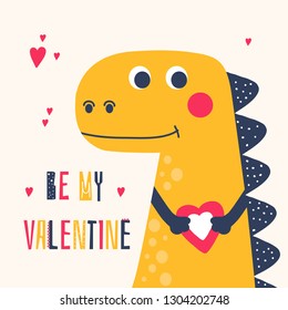Cartoon Dianosour valentine's day card design.  