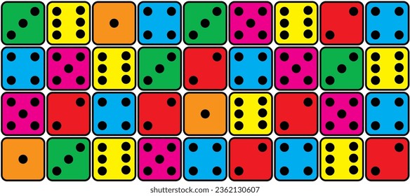 Cartoon dice and eyes. Dice game with six faces for play. Cube or cubes games. Board game pieces. Casino dices, online for lucky. Gamble games. Rolling dice,  numbers one to six. Dices dots or dot.