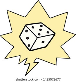 cartoon dice with speech bubble