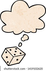 cartoon dice with thought bubble in grunge texture style