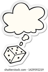 cartoon dice with thought bubble as a printed sticker