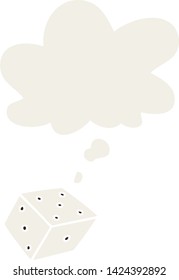 cartoon dice with thought bubble in retro style