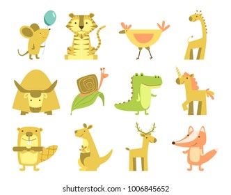 Cartoon different animals isolated. Cute animals set