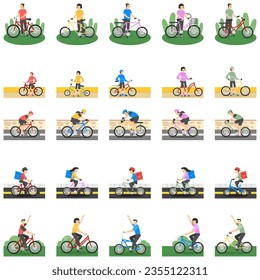 Cartoon Different Color Bike Icons Set for Urban, Sports and Mountain Flat Design. Icon vector illustration