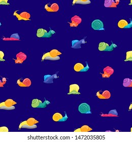 Cartoon Different Color Characters Funny Snails Seamless Pattern Background Concept Element Flat Design Style. Vector illustration of Expression Snail