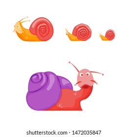 Cartoon Different Color Characters Funny Snails Set Different Types Concept Element Flat Design Style. Vector illustration of Expression Snail