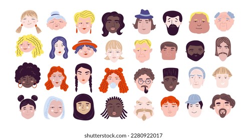 Cartoon different persons, portraits and characters. Vector funny Set of women and men