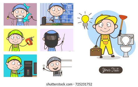 Cartoon Different Professions Workers Vector Set