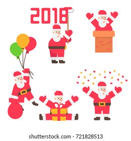 Cartoon different santa. Flat santa set