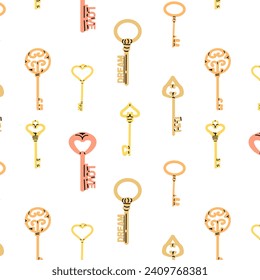 dibujos animados diferentes claves vintage de fondo transparente. Ilustración vectorial aislada. Colores amarillo y rosa. 