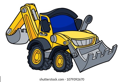 Cartoon digger bulldozer construction vehicle illustration