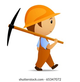 Cartoon digger with pick on his shoulder