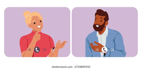 Pantalla de escritorio digital de dibujos animados con diversos personajes asociados que discuten el proyecto en el espacio de trabajo virtual. Tecnología de negocios internacionales y Ilustración vectorial de trabajo en equipo remoto para empresarios