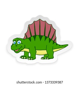 Cartoon Dimetrodon Cute Little Baby Dinosaur Sticker. Vector illustration