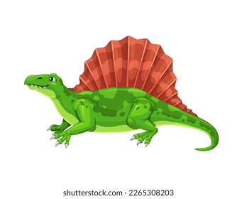 Cartoon Dimetrodon dinosaur character. Paleozoic era lizard, extinct reptile or carnivorous dinosaur with skin sail on back funny personage. Paleontology fossil animal, ancient wildlife vector mascot