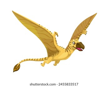 Comic-Dinosaurier-Figur des Dimorphon. Isolierte Vektorgrafik kleinen Pterosaurier aus dem frühen Jura. Fliegende antike Dino Vogel mit unverwechselbarem Doppelkammschädel, langem Schwanz und großer Spannweite