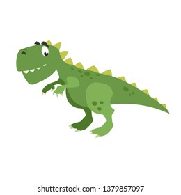 Cartoon dinasaur t-rex. Flat cartoon style tyrannosaurus drawing. Best for kids dino party designs. Prehistoric Jurassic period character. Vector illustration isolated on white.