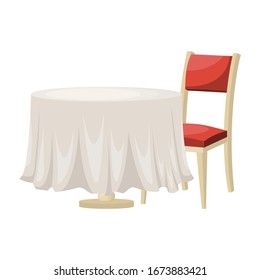 cartoon dining table with red chair . Vector illustration