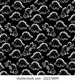 Cartoon Dino Chalkboard Seamless Repeat Wallpaper