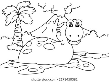 cartoon dino cute coloring page or book for kids