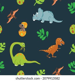 Cartoon dino seamless pattern. Dinosaurus theme.