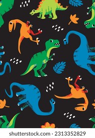 Cartoon dino seamless pattern. Vector illustration.