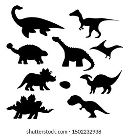 Cartoon dino silhouette collection for kids clipart. Vector isolated dinosaur stickers set for prints.