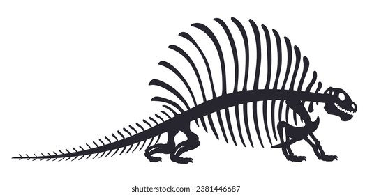 Cartoon dino skeleton. Dinosaur fossil bones silhouette. Ancient Jurassic reptile flat vector illustration on white background