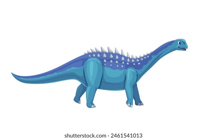 Dinosaurio de dibujos animados Ampelosaurus o personaje de dino para niños Jurásico colección, Vector reptil extinto. Caricatura Ampelosaurus dinosaurio para niños reptiles prehistóricos estudio o juego de arqueología