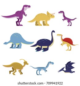 Cartoon dinosaur animals set, cute prehistoric and jurassic monster colorful vector Illustrations