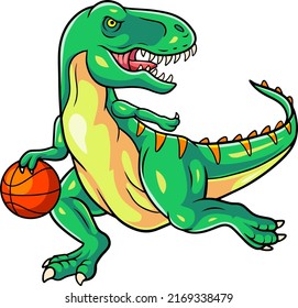 Cartoon dinosaur a basketball player