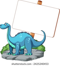 Cartoon dinosaur beside a large empty sign.