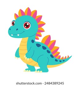 A cartoon dinosaur with a big smile on its face. The dinosaur is blue and has a lot of colorful spikes on its back