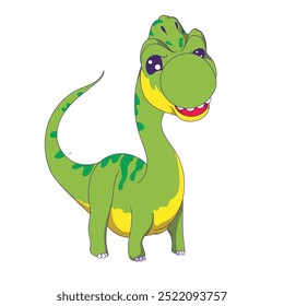 cartoon dinosaur. Brontosaurus with its long neck and green body. with white background.