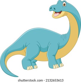 Cartoon dinosaur brontosaurus looks sideways on white background