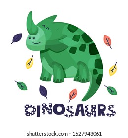 Cartoon Dinosaur Character Cute Vector Illustration. Pretty Childrens Book Hero Isolated On White Background