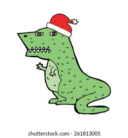 dinosaurio de caricatura en sombrero de navidad