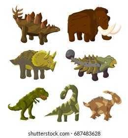 Cartoon dinosaur collection of the Jurassic in the style of flat