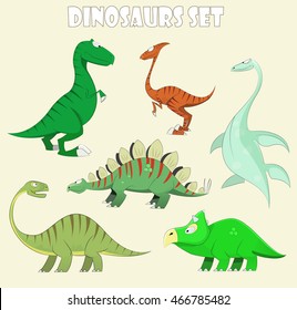 Cartoon dinosaur collection set vector illustration. Cute monster, funny prehistoric characters . First set.