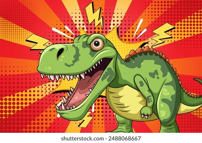 Cartoon dinosaur with comic book background