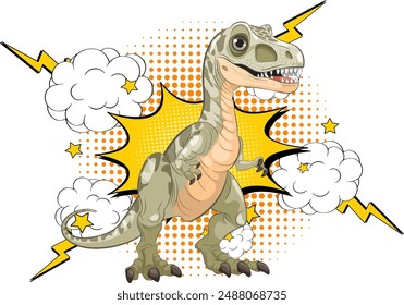 Cartoon dinosaur with comic book effects