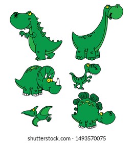 Cartoon dinosaur. Cartoon cute baby dino triceratops prehistoric wild animals brontosaurus isolated dinosaurs vector funny characters. Brontosaurus dinosaur, dino animal isolated illustration
