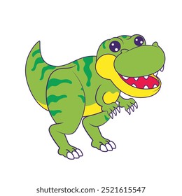 dinossauro de desenho animado, verde bonito para rex no fundo branco.