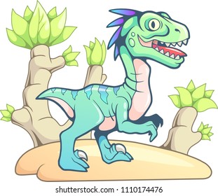cartoon dinosaur cute prehistoric velociraptor, funny illustration