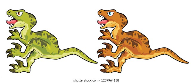 Cartoon Dinosaur cute velociraptor jumping with 2 color scheme