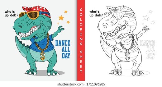 Cartoon dinosaur dabbing, Coloring sheet for stay home activity