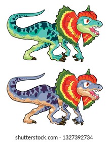 Cartoon Dinosaur Dilophosaurus crawling with 2 color scheme